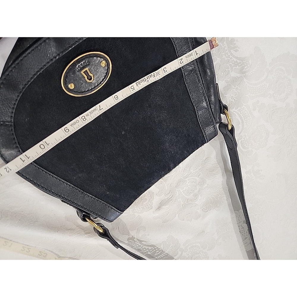 Fossil Black Calf Hair Leather Crossbody Saddle Bag - Picture 10 of 13